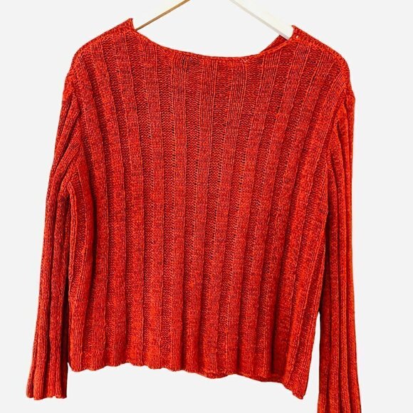 Etoile Burnt Orange Open Knit One Button 3/4 Sleeve Cardigan Sweater - Picture 7 of 9